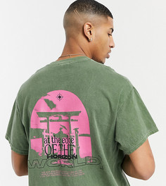 Окрашенная oversized-футболка цвета хаки с принтом на спине New Look-Зеленый цвет