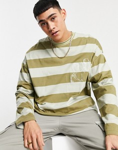 Oversize-лонгслив в полоску с вышивкой ASOS DESIGN-Многоцветный