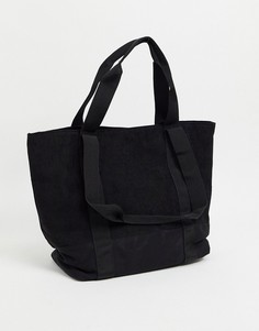 Черная вельветовая сумка-шопер в стиле oversized с ручками ASOS DESIGN-Черный цвет