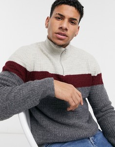 Серый джемпер в стиле колор блок с короткой молнией Burton Menswear-Голубой