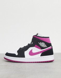 Кроссовки средней высоты белого, розового и черного цвета Jordan Air 1-Розовый цвет