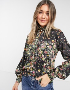 Блузка с высоким воротом и разноцветным цветочным принтом Topshop IDOL-Многоцветный