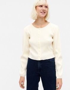 Светлый трикотажный кардиган с объемными рукавами Monki-Белый