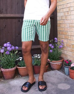 Узкие джинсовые шорты короткой длины в белую и зеленую полоску ASOS DESIGN-Белый