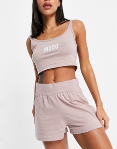 Розовый комплект из бралетта и шорт в стиле casual с принтом "mood" ThreadBare-Розовый цвет