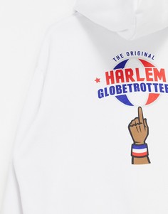 Белый oversized-худи с принтом надписи "Harlem Globetrotters" на груди и на спине ASOS DESIGN