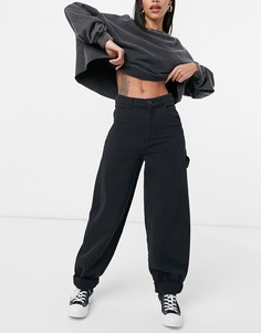 Черные свободные джоггеры из жатого хлопка ASOS DESIGN-Черный цвет