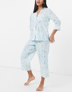 Пижама с брюками капри и рубашкой с лацканами с бирюзовым принтом Lauren by Ralph Lauren-Голубой
