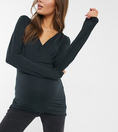 Черный трикотажный топ с запахом Mamalicious Maternity Nursing-Черный цвет Mama.Licious