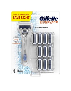 Бритва + 11 лезвий Gillette SkinGuard-Бесцветный