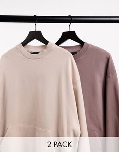 Комплект из двух oversized-свитшотов розового и коричневого цвета ASOS DESIGN-Многоцветный
