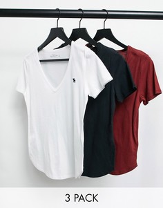 Набор из трех футболок разного цвета с короткими рукавами и V-образным вырезом Abercrombie & Fitch-Многоцветный