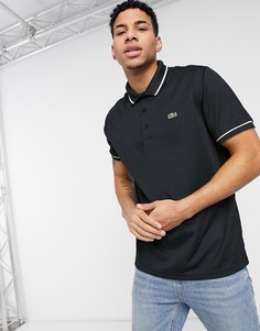 Теннисная футболка-поло из технологичной ткани пике с окантовкой Lacoste Sport-Черный цвет