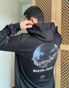 Худи черного цвета с принтом планеты Земля на спинке Sixth June-Черный цвет