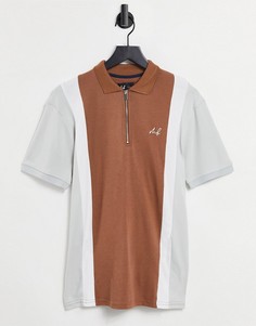 Футболка-поло со вставками коричневого и серого цвета Burton Menswear MB Collection-Светло-коричневый