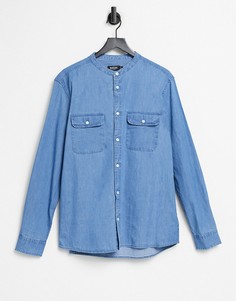 Голубая джинсовая рубашка из органического хлопка с длинными рукавами и воротником с застежкой на пуговицах Burton Menswear-Голубой
