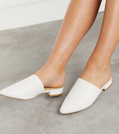 Белые мюли на плоской подошве с острым носком для широкой стопы Truffle Collection Wide Fit-Белый