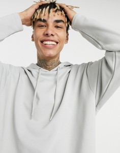 Cерый оversized-худи с белым меланжевым краем в стиле футболки ASOS DESIGN-Серый