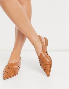 Светло-коричневые туфли на плоской подошве с ремешком через пятку и декоративными вырезами ASOS DESIGN Mazed-Светло-коричневый