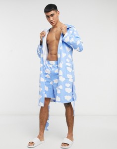 Синий халат с принтом облаков от комплекта ASOS DESIGN-Голубой