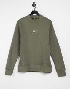Свитшот цвета хаки с высоким воротником и логотипом на груди Jack & Jones Premium (от комплекта)-Зеленый цвет