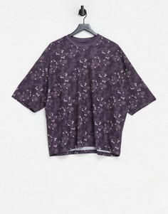 Бордовая oversized-футболка со сплошным принтом птиц и цветов ASOS DESIGN-Сиреневый