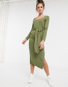 Облегающее платье миди в рубчик цвета хаки Miss Selfridge-Зеленый