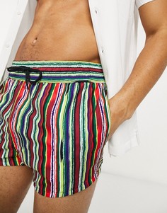 Короткие шорты для плавания в разноцветную полоску в индейском стиле ASOS DESIGN-Многоцветный