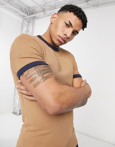 Бежевая облегающая футболка с контрастной окантовкой ASOS DESIGN-Бежевый