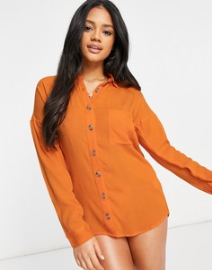 Пляжное платье-рубашка оранжевого цвета из жатого хлопка Influence-Оранжевый цвет