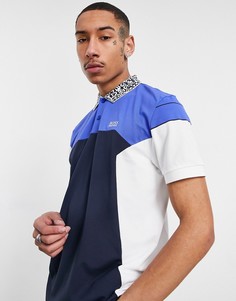 Футболка-поло темно-синего и красного цвета BOSS Athleisure Paule 2-Темно-синий