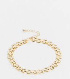 Эластичный золотистый браслет на ногу с массивными звеньями DesignB London Curve Exclusive