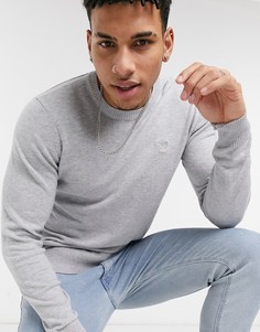 Серый меланжевый свитшот с круглым вырезом и логотипом American Eagle