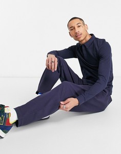 Темно-синяя облегающая футболка-поло из пике с декоративной окантовкой от комплекта ASOS DESIGN-Темно-синий