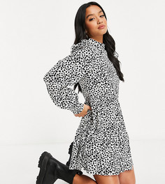 Свободное белое платье с леопардовым принтом и оборками на плечах Missguided Petite-Белый
