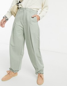 Плиссированные брюки цвета хаки с объемными штанинами ASOS DESIGN-Зеленый