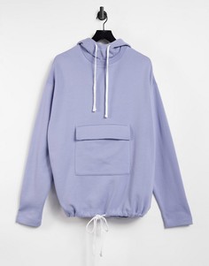 Худи фиолетового цвета в стиле oversized с карманом и завязками по краю ASOS DESIGN-Голубой