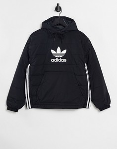 Черная куртка через голову с крупным логотипом adidas Originals-Черный цвет
