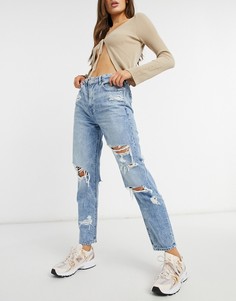 Голубые выбеленные джинсы в винтажном стиле со рваной отделкой American Eagle-Голубой