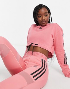 Розовый укороченный худи с 3 полосками adidas Training-Розовый цвет