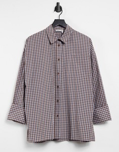 Свободная oversized-рубашка в мелкую коричневую и темно-синюю клетку ASOS DESIGN-Многоцветный