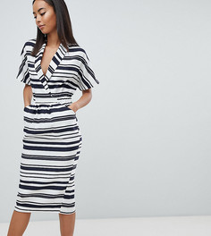 Платье миди в полоску с карманами ASOS DESIGN Tall-Мульти