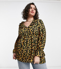 Блузка с оборками и желтым цветочным принтом Topshop-Розовый цвет Yours