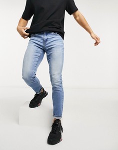 Средне-выбеленные голубые джинсы узкого кроя American Eagle-Голубой