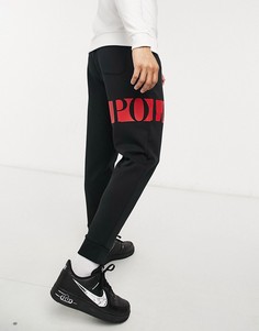 Черные джоггеры с манжетами и логотипом на бедре Polo Ralph Lauren-Черный цвет