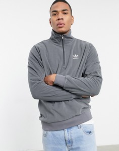 Флисовый свитшот цвета темно-серый вереск с воротником на молнии adidas Originals