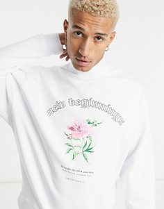Oversized-свитшот с воротником-стойкой и цветочным принтом на груди ASOS DESIGN-Белый