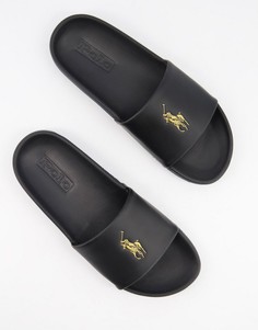 Черные шлепанцы с логотипом Polo Ralph Lauren-Черный цвет