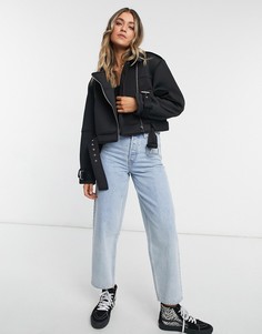Черная байкерская куртка из неопрена ASOS DESIGN-Зеленый цвет