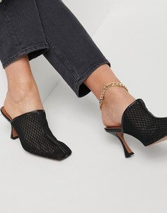Черные сетчатые босоножки-мюли на среднем каблуке ASOS DESIGN Sian-Черный цвет